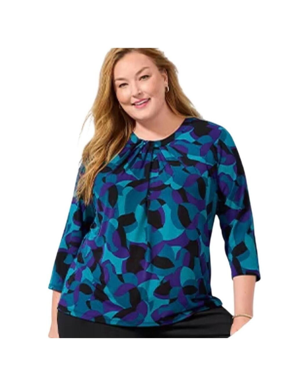 R290 Liz Claiborne 1X 28” ptp 3/4 Sleeve Blouse R0000290